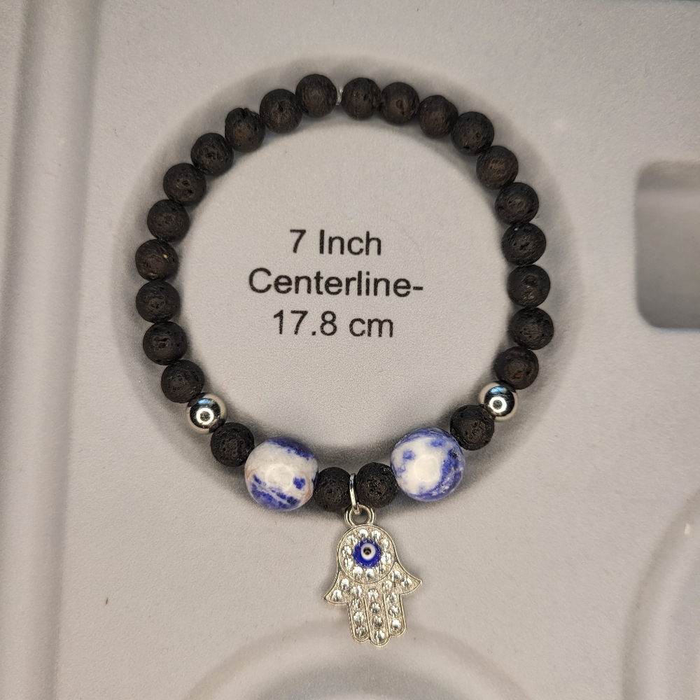 Agate Fatima Evil Eye Handmade Lava Bead Bracelet - Picture 4 of 4